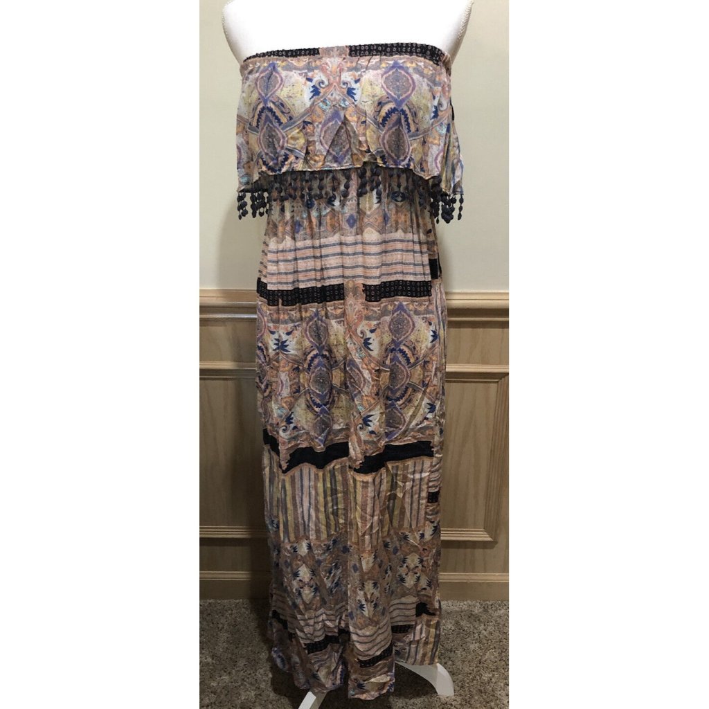 Abree Off The Shoulder Maxi Dress ~ Size Small ~ Fringe Multi Color Nwt